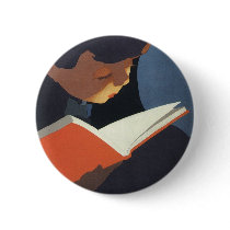 Vintage Child Reading a Book, Back to School Time! Button
