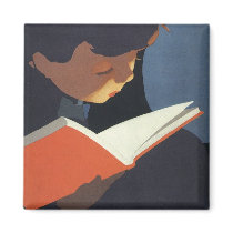 Vintage Child Reading a Book, Back to School Time! Fridge Magnets
