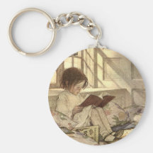 Vintage Child Reading a Book, Jessie Willcox Smith Keychain