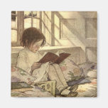 Vintage Child Reading a Book, Jessie Willcox Smith Fridge Magnets