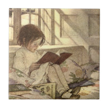 Vintage Child Reading a Book, Jessie Willcox Smith Ceramic Tile