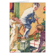 Vintage Children and Presents on Christmas Morning Greeting Card