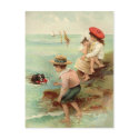 Vintage Children At The Beach Postcard