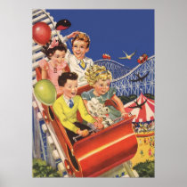 Vintage Children Balloons Dog Roller Coaster Ride