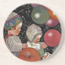 Vintage Children Birthday Party Balloons Fun Toys Drink Coaster