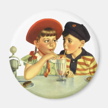 Vintage Children, Boy and Girl Sharing a Shake Fridge Magnet