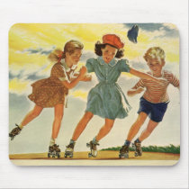 Vintage Children, Boys and Girls Roller Skating