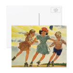 Vintage Children, Boys and Girls Roller Skating