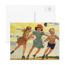 Vintage Children, Boys and Girls Roller Skating
