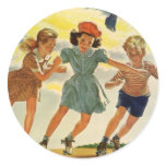 Vintage Children, Boys and Girls Roller Skating