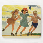 Vintage Children, Boys Girls Fun Roller Skating Mouse Pads