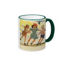 Vintage Children, Boys Girls Fun Roller Skating Coffee Mug