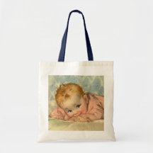 Vintage Children Cute Baby Girl in Pink on Blanket Tote Bag