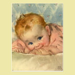 Vintage Children Cute Baby Girl in Pink on Blanket postcards