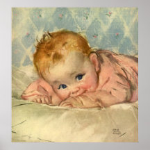 Vintage Children Cute Baby Girl in Pink on Blanket Posters