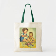 Vintage Children, Cute Happy Toddlers Smile Bottle Canvas Bags