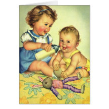 Vintage Children, Cute Happy Toddlers Smile Bottle Greeting Card