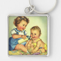 Vintage Children, Cute Happy Toddlers Smile Bottle Keychains