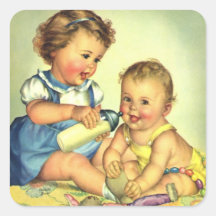 Vintage Children, Cute Happy Toddlers Smile Bottle Stickers