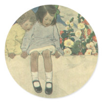 Vintage Children, Garden Wall Jessie Willcox Smith Round Stickers