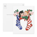 Vintage Children Hanging in Christmas Stockings postcards