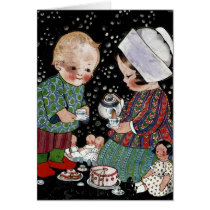 Vintage Children Having a Tea Party with Dolls Greeting Card
