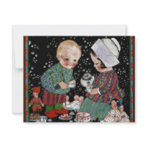 Vintage Children Having a Tea Party with Dolls Custom Announcements