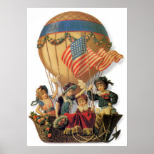 Vintage Children in Hot Air Balloon; Safe Journey Posters