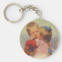 Vintage Children Kissing Art, Karl Feiertag 1910 Key Chain