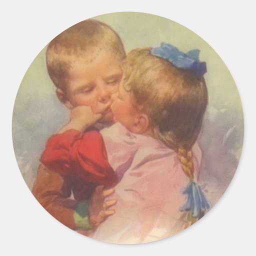 Vintage Children Kissing Art, Karl Feiertag 1910 Stickers