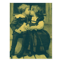 Vintage Children, Love, Romance, an Innocent Kiss Post Card