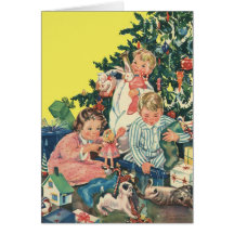Vintage Children Opening Christmas Presents Card