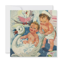 Vintage Children Playing Bubble Bath, Baby Shower