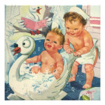Vintage Children Playing Bubble Bath, Baby Shower Personalized Announcements