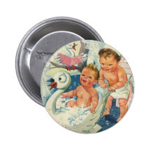 Vintage Children Playing w Bubbles in Swan Bathtub Pins