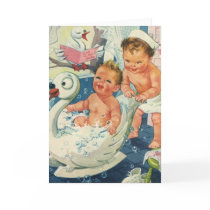 Vintage Children Playing w Bubbles in Swan Bathtub