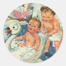 Vintage Children Playing w Bubbles in Swan Bathtub Round Stickers