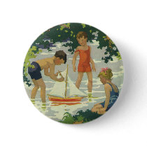 Vintage Children Playing with Sailboats in Summer