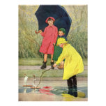 Vintage Children Puddles Boats Rain Birthday Party Personalised Invite