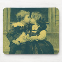 Vintage Children Sharing an Innocent Kiss Mouse Pad