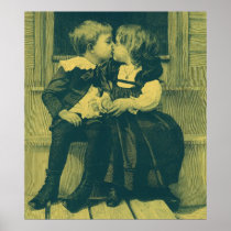 Vintage Children Sharing an Innocent Kiss Poster