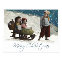 Vintage Children Sledding Postcards