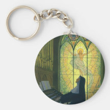 Vintage Christianity, Nun Playing Music in Church Key Chain