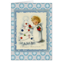 Vintage Christmas Angel & White Tree Card