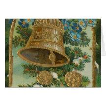 Vintage Christmas Bells and Gold Pine Cones Greeting Card