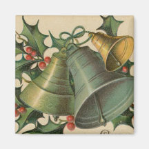 Vintage Christmas Bells and Holly Fridge Magnets