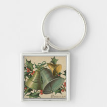 Vintage Christmas Bells and Holly Keychains