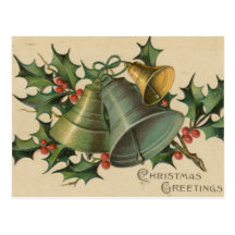Vintage Christmas Bells and Holly Post Card