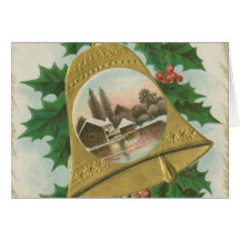 Vintage Christmas Bells and Town Greeting Cards