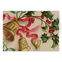 Vintage Christmas Bells, Ribbons and Holly Greeting Card